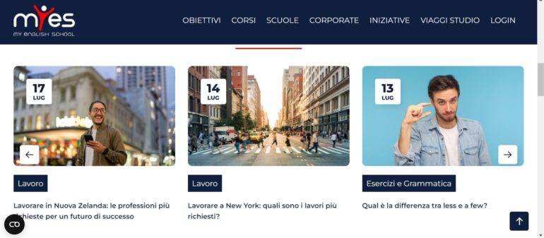 screenshot of MyES blog as an example of blog writing for language schools