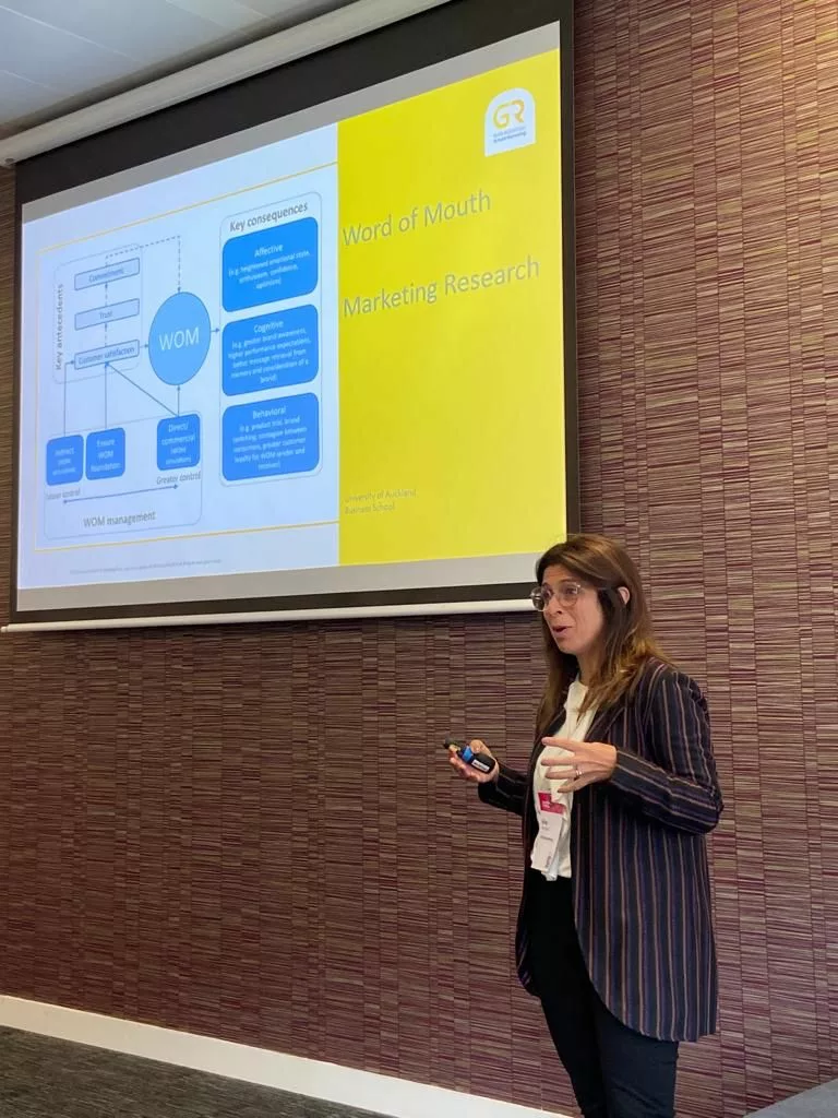 Photo of Gina Rodriguez ELT Marketing Consultant presenting at the English UK Marketing conference, 2023
