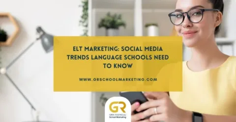 blog cover with overlaying text saying ELT Marketing Social Media Trends Language Schools Need to Know and a teacher in the background