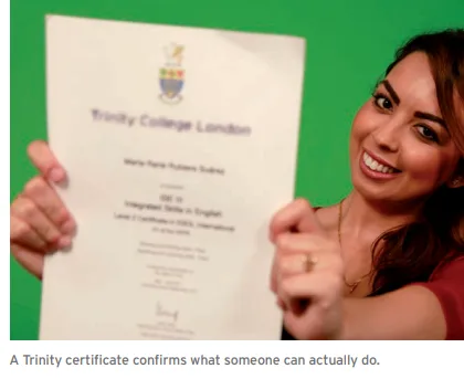 Trinity College English Certificate blurred to protect student's privacy