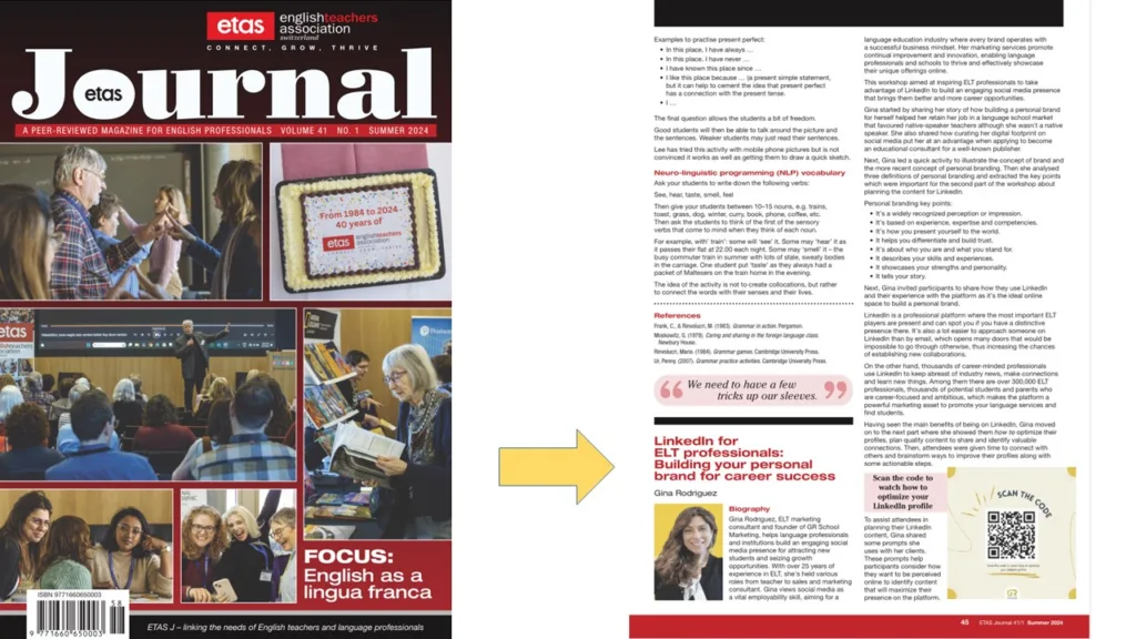 cover of ETAS Journal where the article Linkedin for ELT professionals was published.