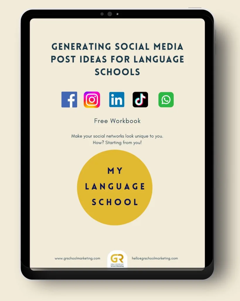 mock up of the Generating Social Media Posts for Language School Marketing Workbook